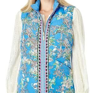 LILLY PULITZER REVERSIBLE DEANNE BLUE GREEN ANIMAL PRINT VEST NEW SIZE XXS